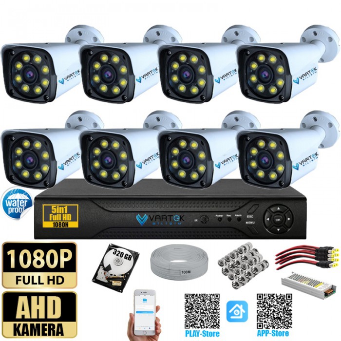 8 Kameralı Metal Kasa Gece Renkli 320GB HDD 5MP Ahd Güvenlik Kamerası seti