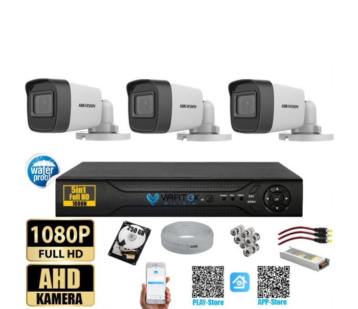 Hikvision 2 MP 3 Kameralı Tak Çalıştır Hazır Kamera Seti