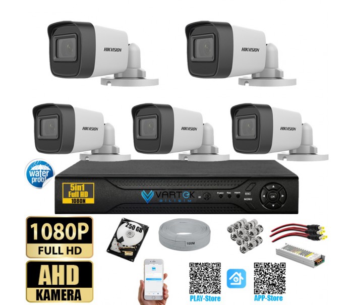 Hikvision 2 MP 5 Kameralı Tak Çalıştır Hazır Kamera Seti