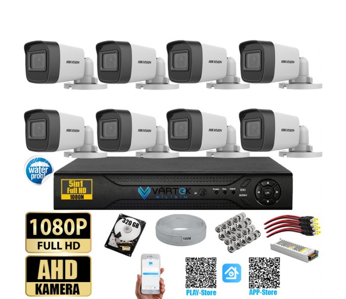 Hikvision 2 MP 8 Kameralı Tak Çalıştır Hazır Kamera Seti