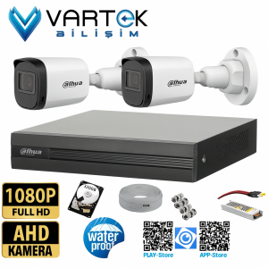 2 Kameralı Full HD 1080P AHD Kayıt Seti 320GB Hard Disk İç Dış Mekan Uyumlu