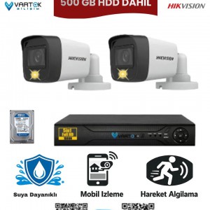 2 Kameralı Güvenlik Kamera Seti 2mp 1080P Gece Renkli Tak Çalıştır Hazır Sistem + 250 GB HDD