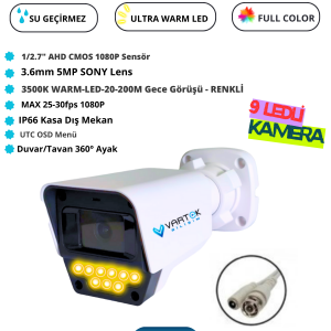 9 LED li Gece Görüşlü Full HD Güvenlik Kamerası Tek Adet  üst düzey aydınlık Yüksek kaliteli led teknolojili kamera