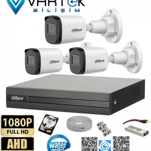 3 Kameralı Full HD 1080P AHD Kayıt Seti 250GB Hard Disk İç Dış Mekan Uyumlu