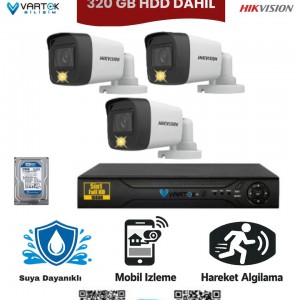3 Kameralı Güvenlik Kamera Seti 2mp 1080P Gece Renkli Tak Çalıştır Hazır Sistem + 250 GB HDD