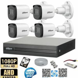 4 Kameralı Full HD 1080P AHD Kayıt Seti 250GB Hard Disk İç Dış Mekan Uyumlu