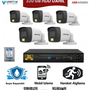5 Kameralı Güvenlik Kamera Seti 2mp 1080P Gece Renkli Tak Çalıştır Hazır Sistem + 320 GB HDD