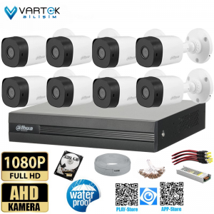 8 Kameralı 320 GB Harddiskli 30m Gece Görüşlü Full HD Güvenlik Kamera Seti