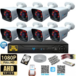 8 Kameralı-5MP Lensli 1080P FULLHD Kamera Seti - Su Gecirmez- Sabit İP Gerektirmez