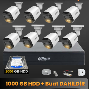 Dahua 8 Kameralı 2mp Gece Renkli Güvenlik Kamerası Seti, 1000 GB Hdd, Fullhd Iç Dış Mekan Uyumlu