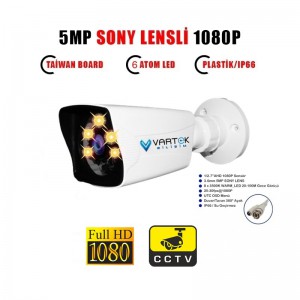 GECE RENKLİ - 5MP LENS 1080P FULLHD AHD GÜVENLİK KAMERASI - 6XULTRA LED - PLASTİK KASA